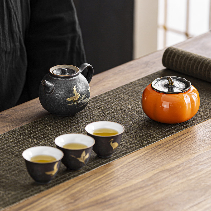 領藝 优选鸿运茶具套装家用小套中式茶礼陶瓷功夫泡茶器送礼定制 鸿运当头(金鹤)1壶3杯1罐礼盒装