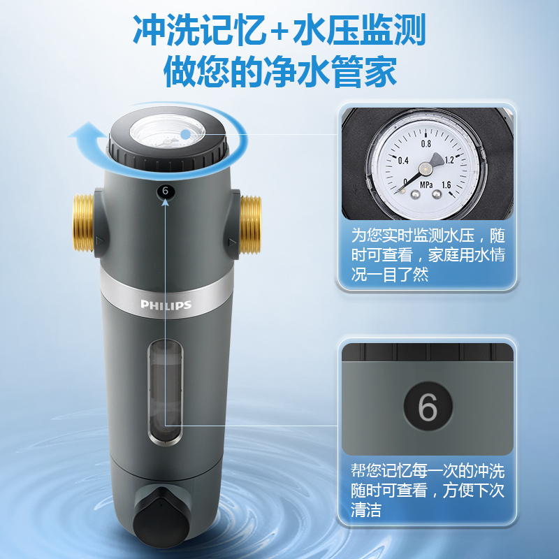 飞利浦全屋自来水前置过滤器反冲洗净水器家用中央净水机AWP1830 灰色