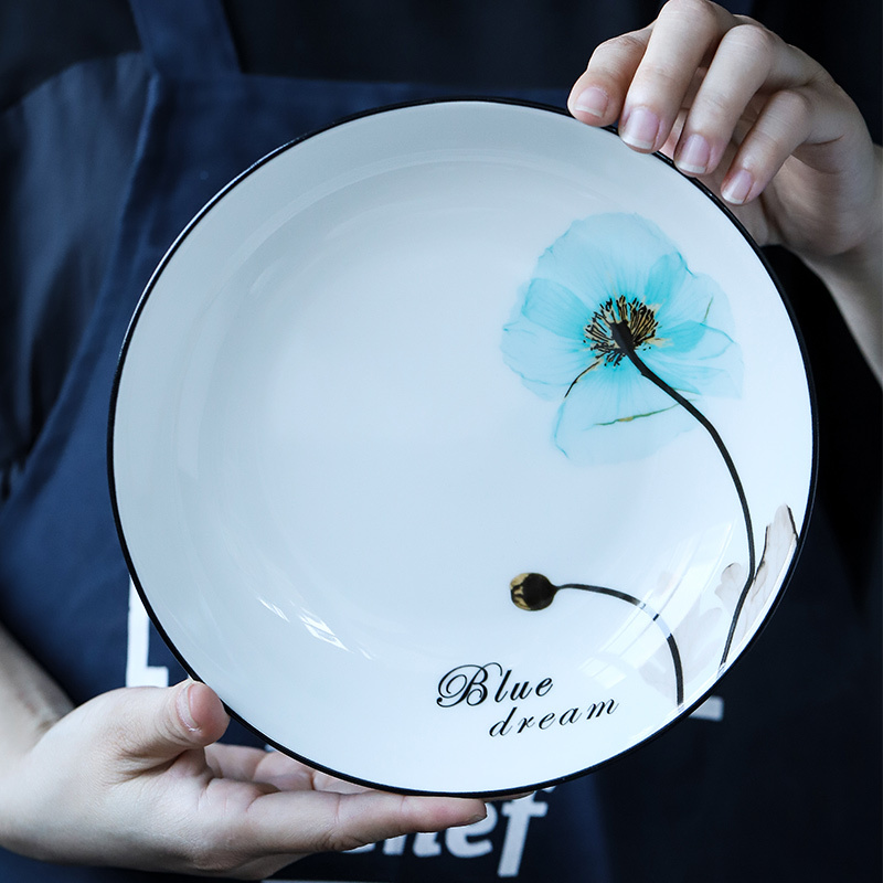 苏氏陶瓷( SUSHI CERAMICS)汤盘子 梦之兰创意日式家用陶瓷菜盘子8英寸4只装中餐具