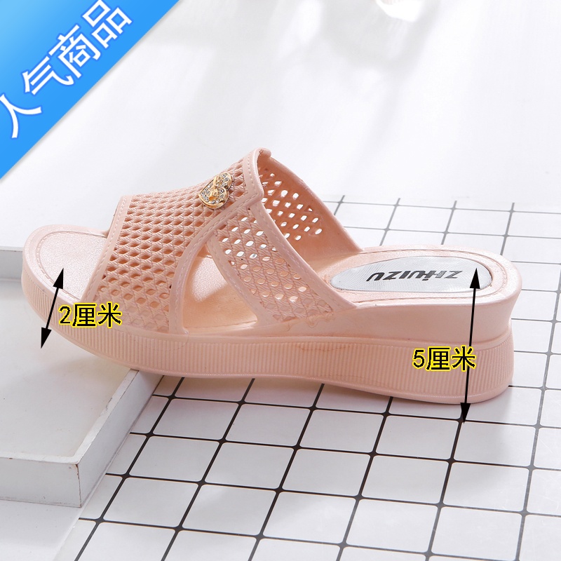 SUNTEK拖鞋女夏季室内坡跟高跟居家浴室防滑女士托鞋夏天厚底家居凉拖鞋高清大图
