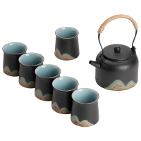 苏氏陶瓷(SUSHI CERAMICS)手绘山水画功夫茶具提梁壶茶具套装1壶6杯礼盒装