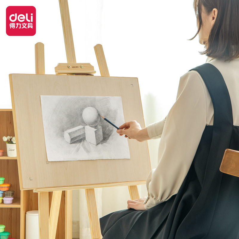得力(deli) 松木画架 入门款素描画架油画架子