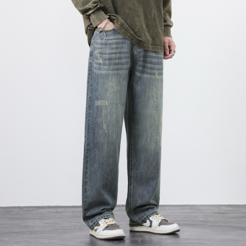 JEEPSPIRIT秋冬宽松直筒牛仔裤男生复古高街基础简约百搭牛仔裤男裤子 30 怀旧蓝