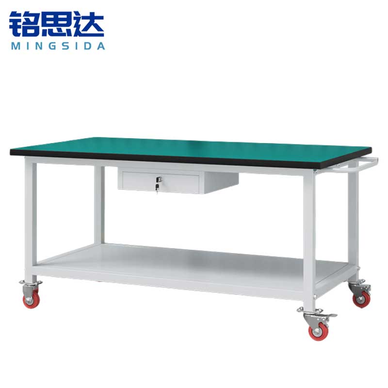 铭思达轻型防静电工作台双层150*80*75cm(带轮)张高清大图
