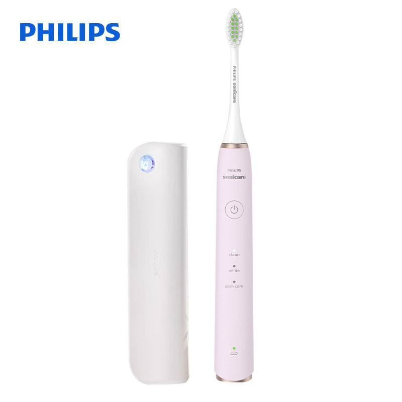 飞利浦(Philips)电动牙刷 成人声波震动式 男女充电式亮白牙刷 3大模式 配紫外线杀菌旅行盒 蔷薇粉色HX2461