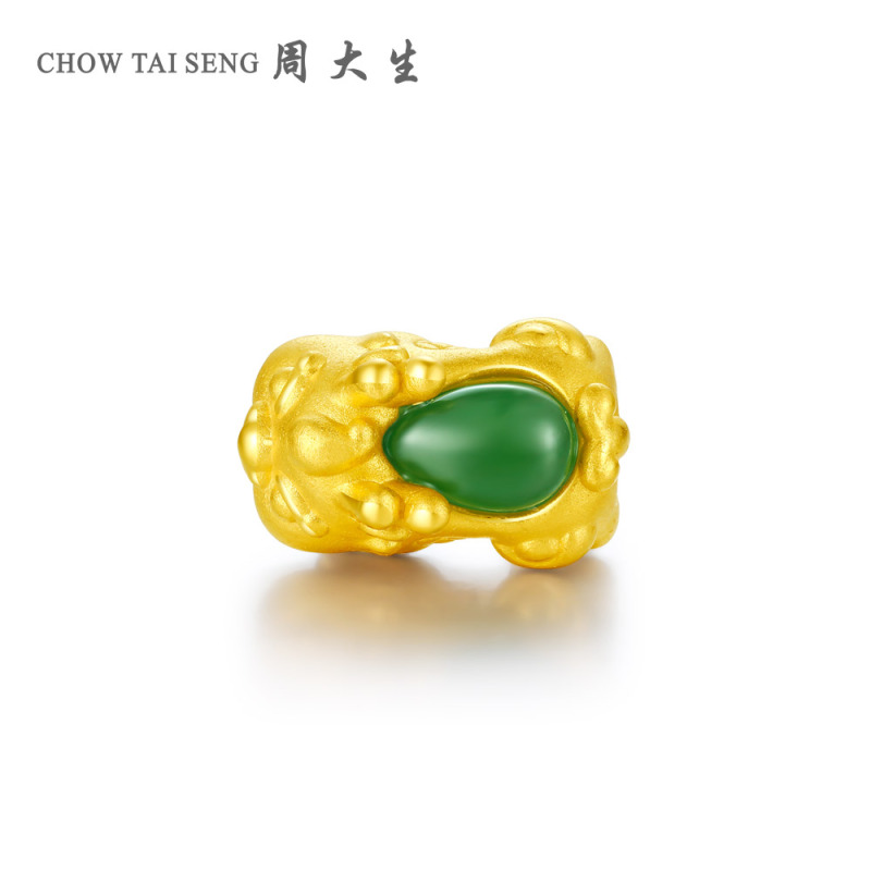 周大生金镶玉貔貅珠正品碧玉足金黄金吊坠男女皮丘手链送红绳黄金饰品 女士珠宝首饰