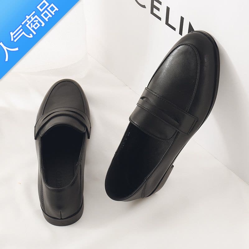 SUNTEK2023新款春秋软皮女单鞋软底一脚蹬薄款乐福鞋不累脚上班通勤图片