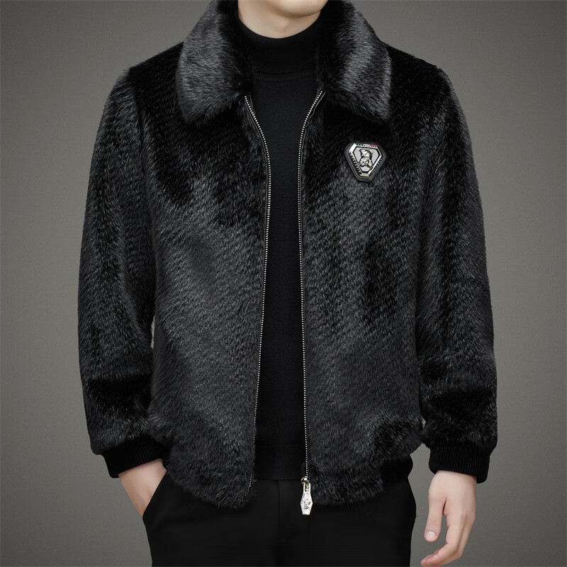 男金貂绒中年外套翻领休闲高档秋冬新款保暖爸爸装中老年男装短款上衣