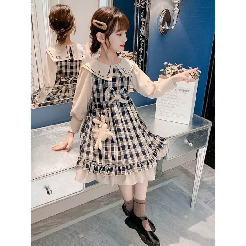 女童春装连衣裙新款儿童洋气春秋假两件小女孩春秋时髦学院风