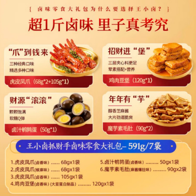 王小卤礼盒送长辈送亲友 抓财手零食礼包 591g高清大图