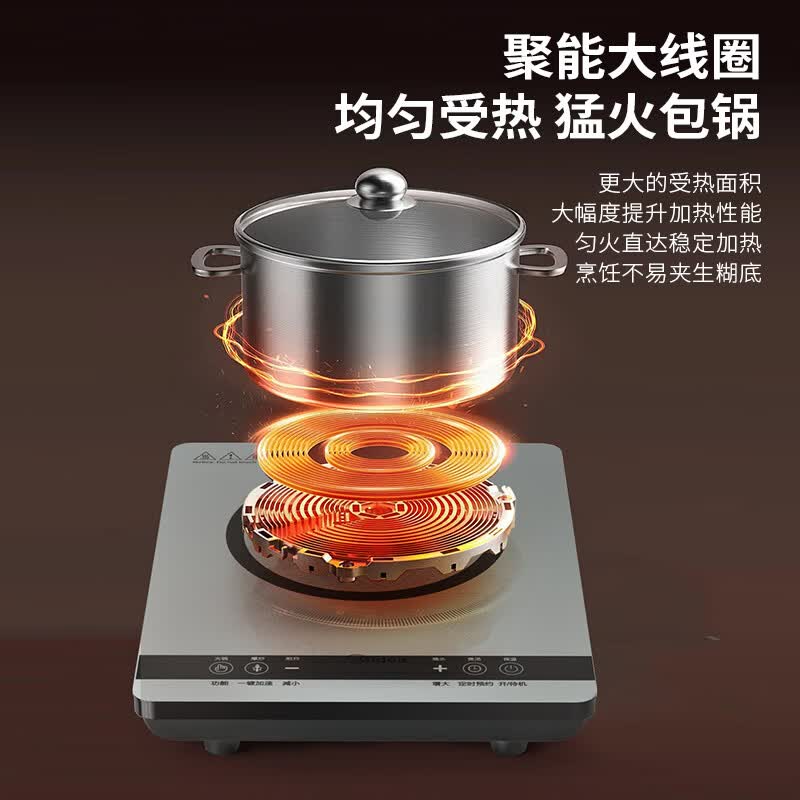 美菱电磁炉2200W大功率一键超猛火微晶玻璃面板炒菜蒸煮八档火力MC-LH22300||高清大图