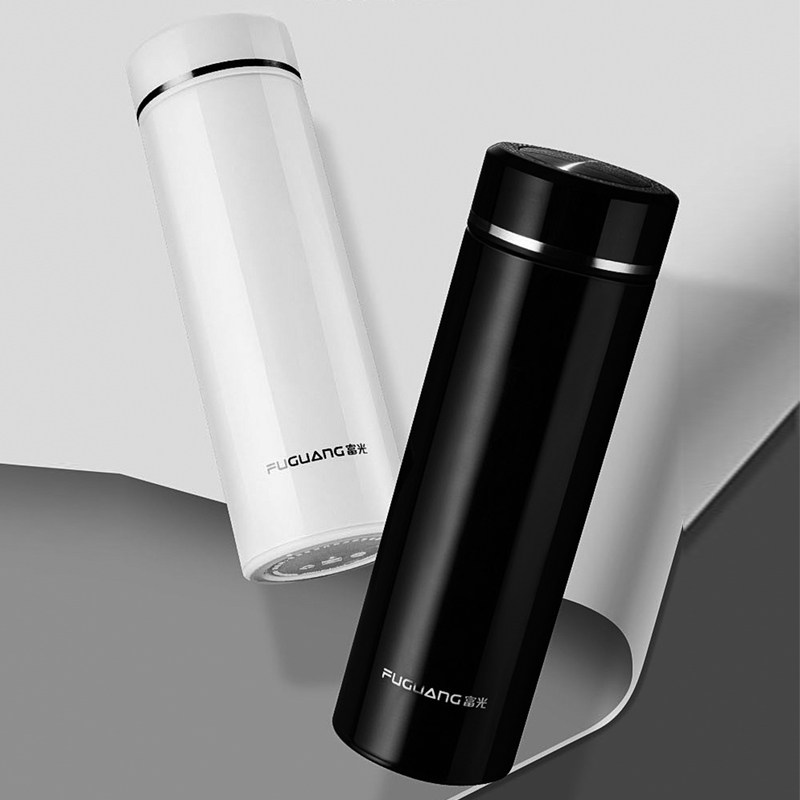 富光铭文不锈钢保温杯真空316材质车载水杯商务男士长效保温茶滤茶杯420ml 黑色