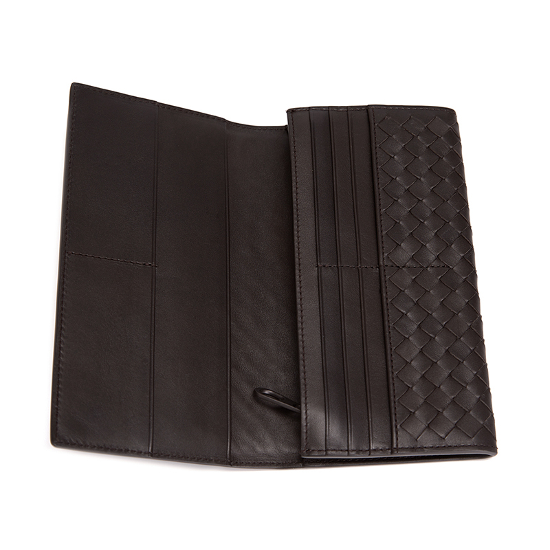 BOTTEGA VENETA 宝缇嘉 BV 男士长款编织钱夹钱包深棕色