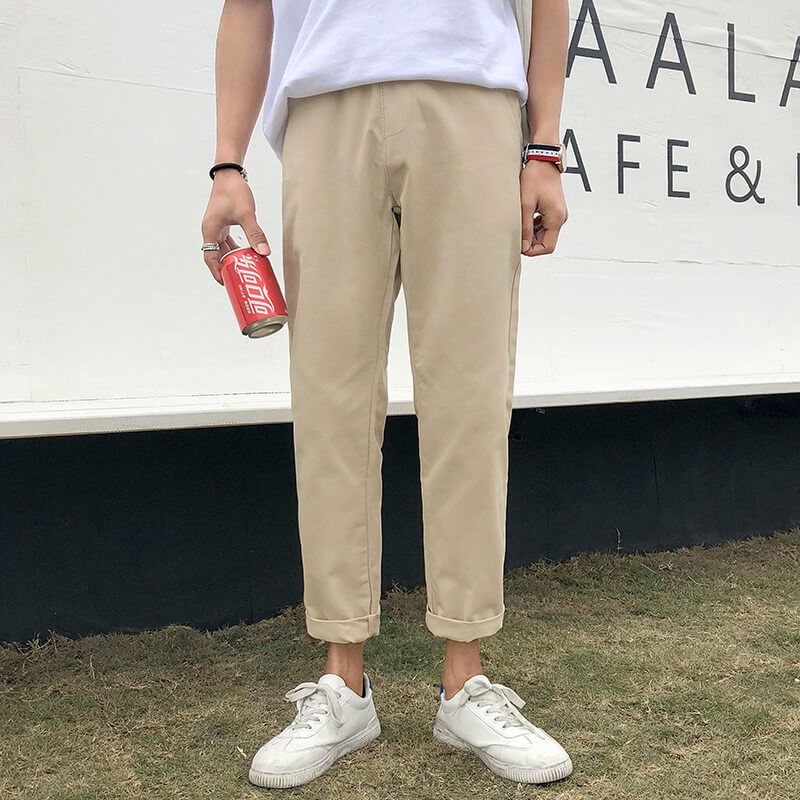 男士韩版休闲裤男学生四季九分裤男宽松直筒潮流纯色百搭工装长裤 YUANSU男士休闲裤