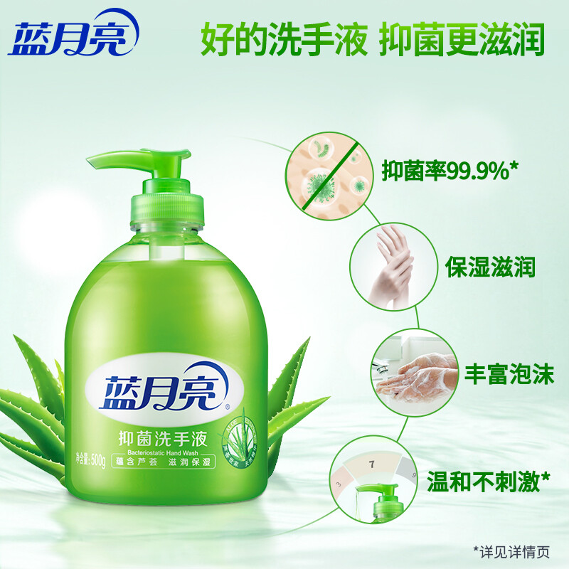 蓝月亮芦荟抑菌洗手液组合:芦荟洗手液500g瓶×3+芦荟洗手液500g瓶补×3 家庭补充装高清大图