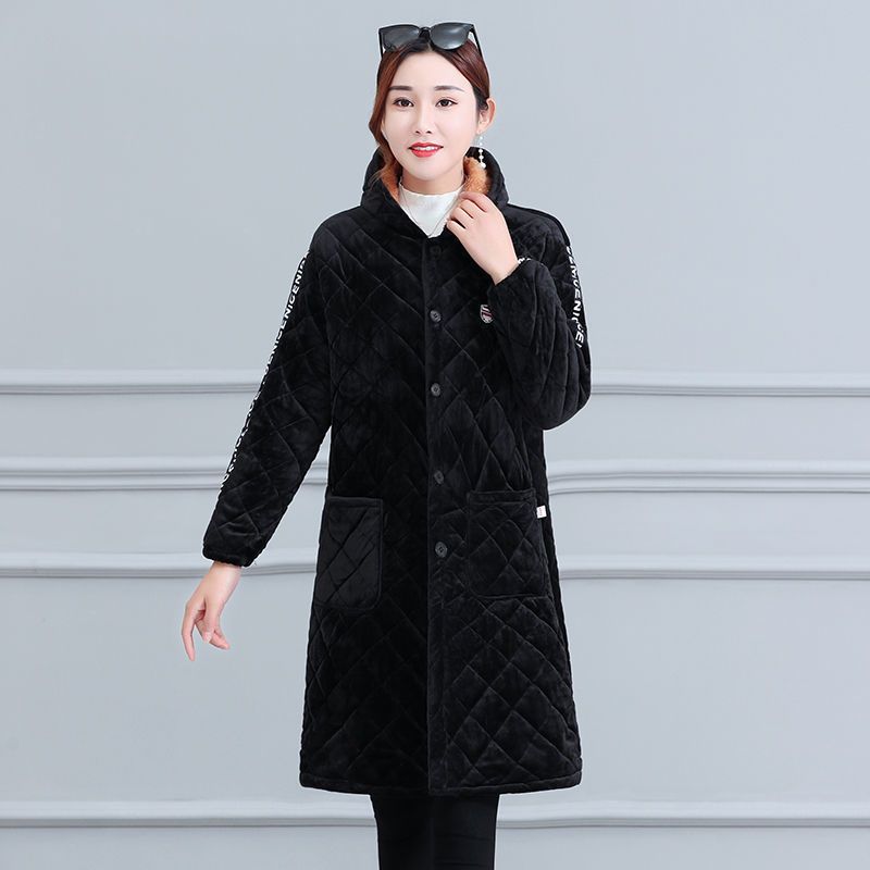 中老年女冬装棉衣妈妈装加绒保暖棉服加大码老年人中长款棉袄外套