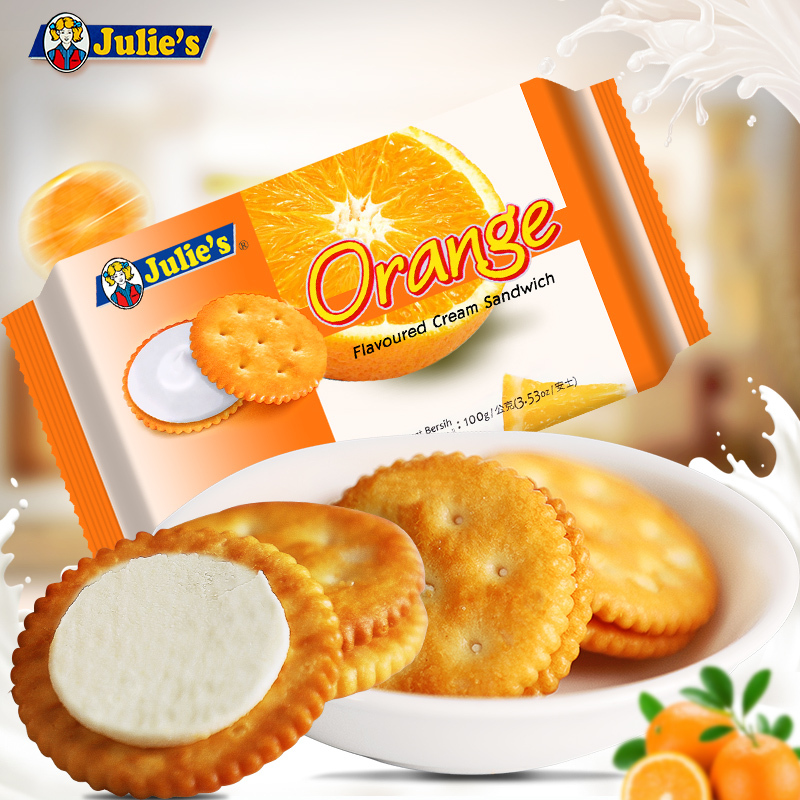 Julies茱蒂丝Orange香橙夹心饼干马来进口水果味饼干早餐饱腹100g