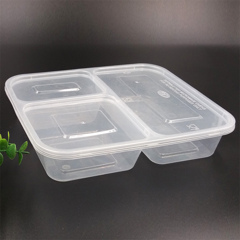 带盖快餐便当包装饭盒一次性餐盒长方形三格分格外卖打包盒