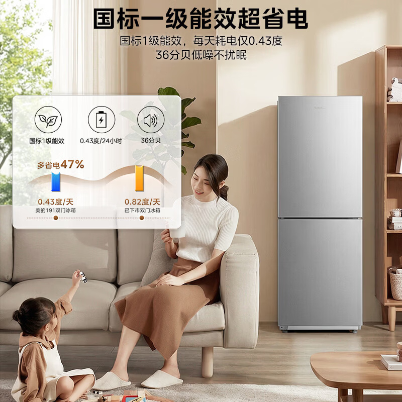 美的(Midea)182升两门冰箱一级能效家用小户型真省电 可冷藏冷冻双温不占地 MR-191A钛钢灰-星烁高清大图