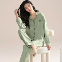 金莎拉(jinshala)纯棉睡衣女秋季长袖女款开衫秋冬加大码家居服套装夏NSN10511 XXL 绿色