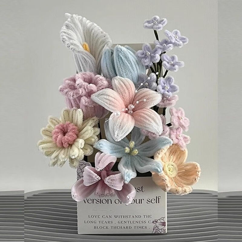 维诺亚郁金香花盒花束手工编织diy材料包扭扭棒自制礼品送女友闺蜜礼物高清大图