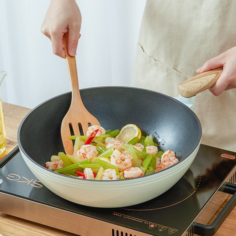 不粘锅炒锅 家用炒菜锅具烘焙精灵平底锅电磁炉炒菜锅 适用 牛油绿(30CM)