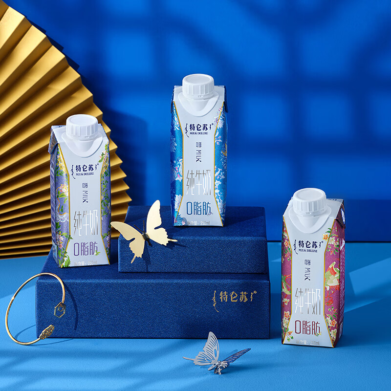 蒙牛 特仑苏 嗨Milk 脱脂纯牛奶京绣版 250ml×10 梦幻盖高清大图