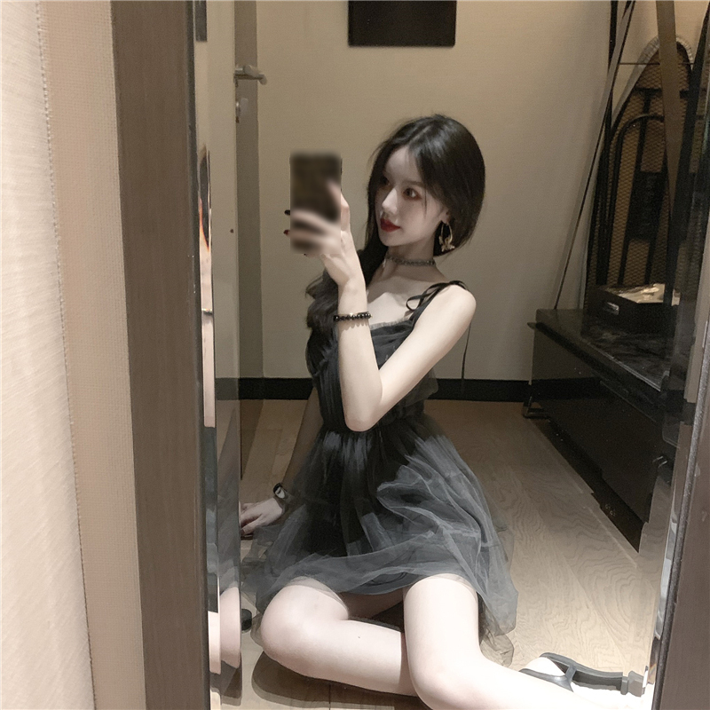 艳如飞洋气深灰色薄纱吊带裙+西装职业名媛气质两件套装时尚潮流女装潮套装