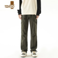 YANXU秋季潮牌直筒工装裤男装美式休闲伞兵裤子宽松百搭抽绳束脚长裤男 5XL 军绿色