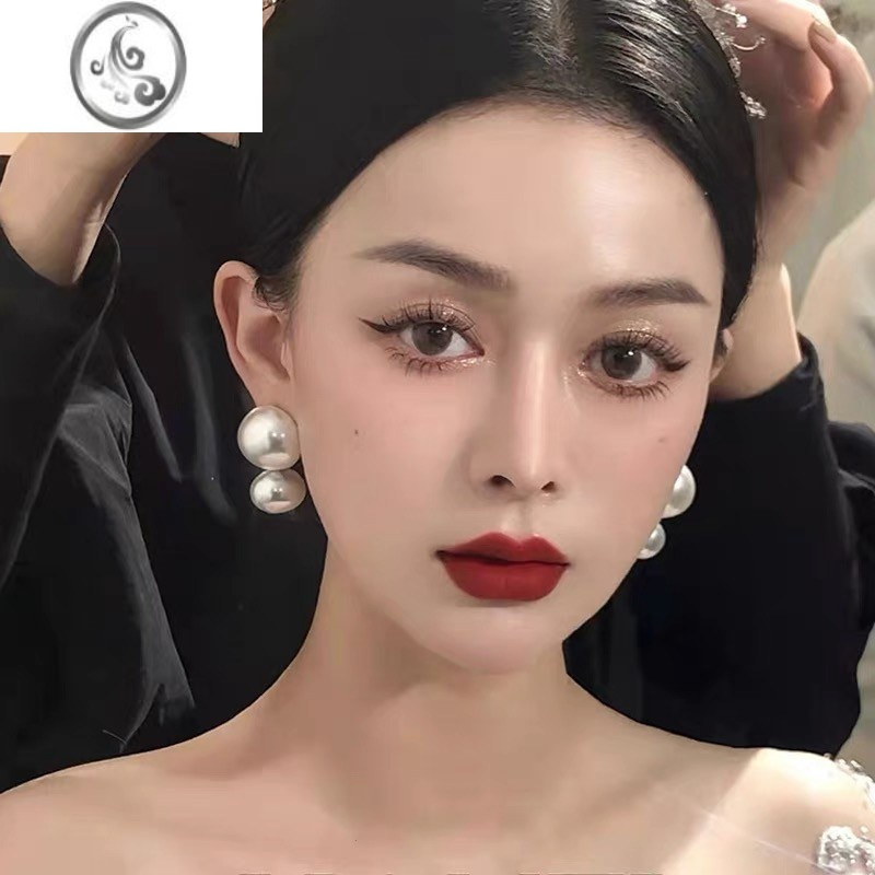 JiMi925银针复古赫本风大珍珠耳环新娘女高级气质名媛法式耳钉耳饰潮