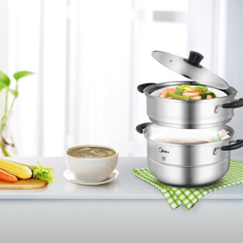 美的midea蒸锅不锈钢双层26cm蒸鱼肉馒头复底汤锅煤气电磁灶通用银色