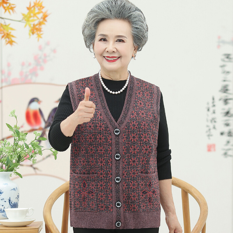迪鲁奥（DILUAO)奶奶装春秋装马夹外套中老年女装宽松无袖马甲上衣60岁70-80老太太 4XL建议135-155斤 卡其色（上衣）