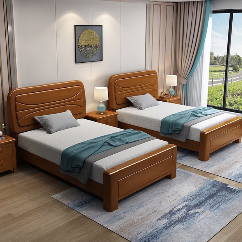 汝至单人床 实木青少年酒店民宿公寓卧室软包床 床+床头柜*1+天丝乳 胶棕垫 1.2*2米气压款高清大图