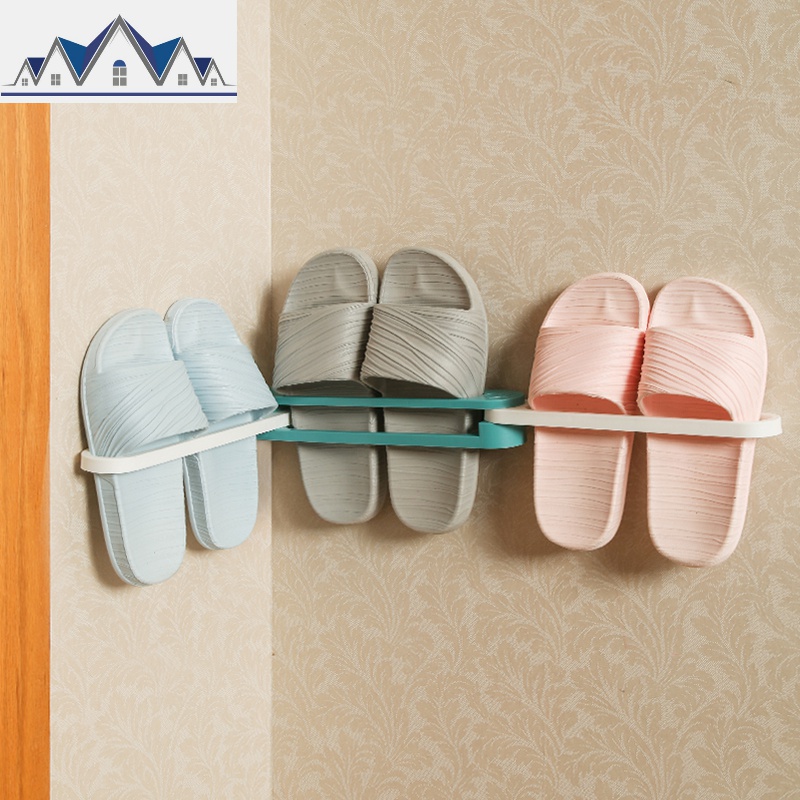 可折叠免打孔拖鞋架浴室三合一壁挂式抖音鞋架叠4孔挂粘贴免打孔_106高清大图