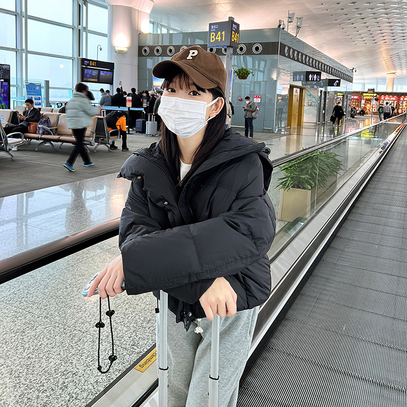 羽绒棉衣棉服女外套2023年秋冬季新款短款面包服港风学生胖MM棉袄 黑色 XL