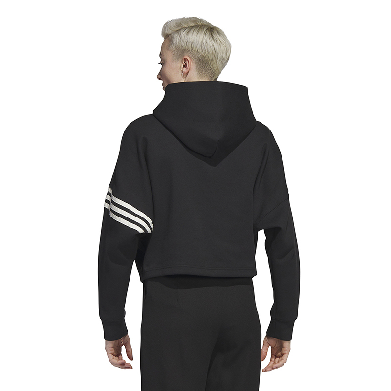 adidas originals Logo条纹印花短款连帽长袖卫衣 女款 黑色 IB5922