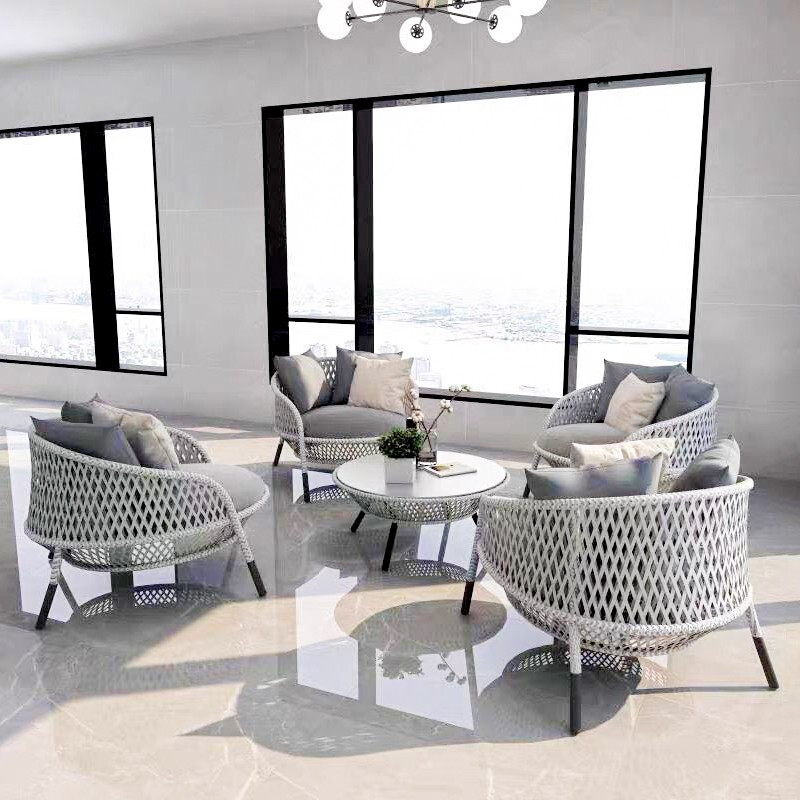 金菲罗格 户外轻奢创意藤编沙发椅茶几组合庭院休闲藤沙发 灰色 2单人+双人沙发+茶几高清大图