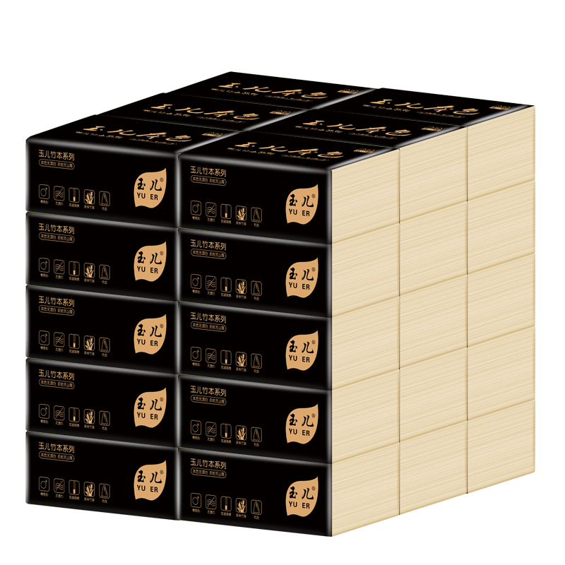 玉儿 本色抽纸3层240张*12包 提装家用面巾纸 抽取式纸巾