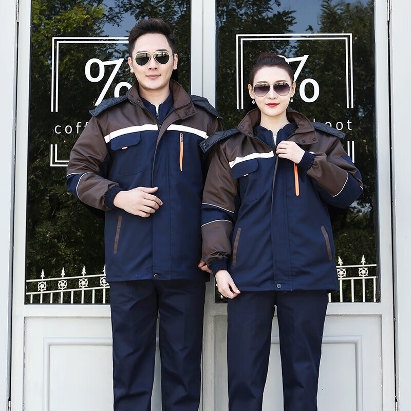 江波(JIANGBO)可拆卸棉服秋冬季工作服男女劳保服加厚工作服 蓝肩藏蓝棉服 185高清大图