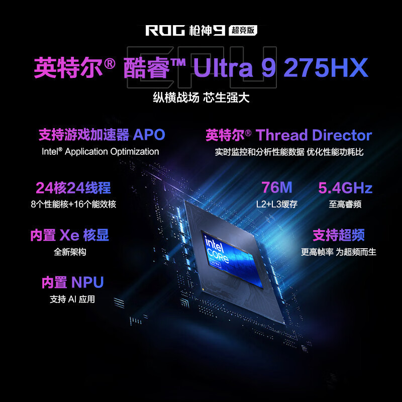华硕(ASUS)玩家国度ROG枪神9 超竞版 16英寸 电竞游戏本笔记本电脑 (Ultra9 275HX RTX5080 32G 1T固态 2.5K 240Hz 黑色)高清大图