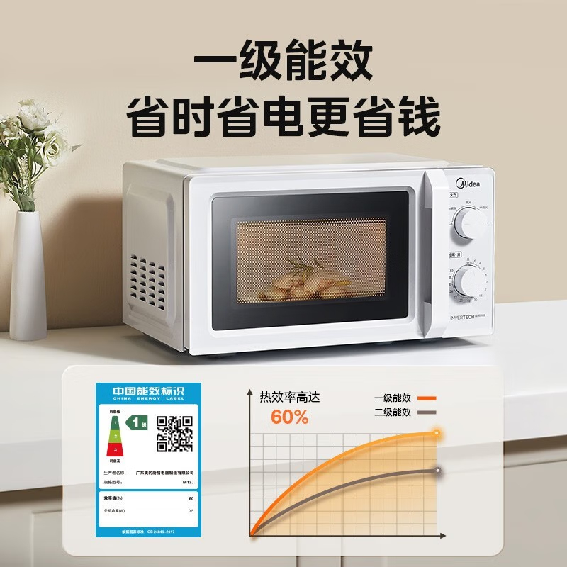 美的(Midea) 变频微波炉18L小型家用微波炉 经典旋钮操控 五档火力 智能解冻360°旋转加热 M13J高清大图