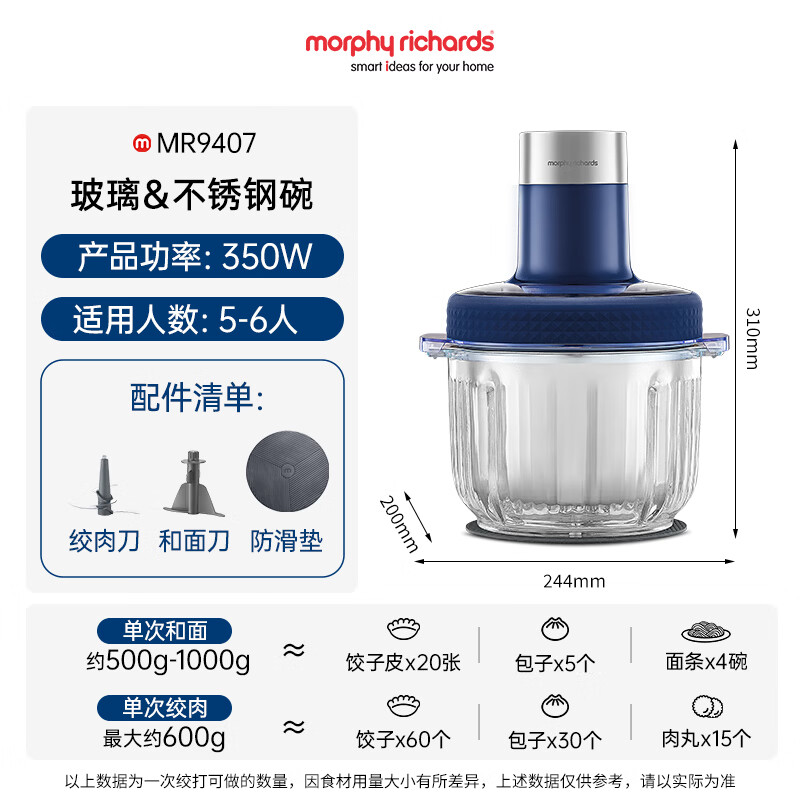 摩飞电器多功能家用绞肉机MR9307 350W高速绞肉按键操作高清大图