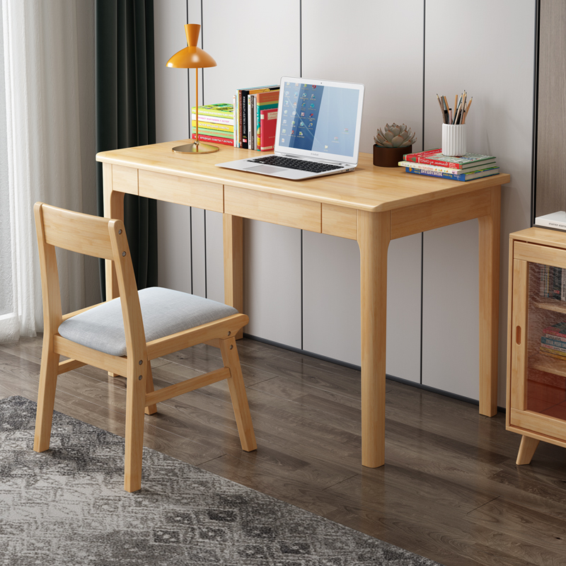 鑫环境 全实木书桌120*55CM单桌双抽现代简约家用电脑台式桌卧室学生学习写字台1.2米高清大图