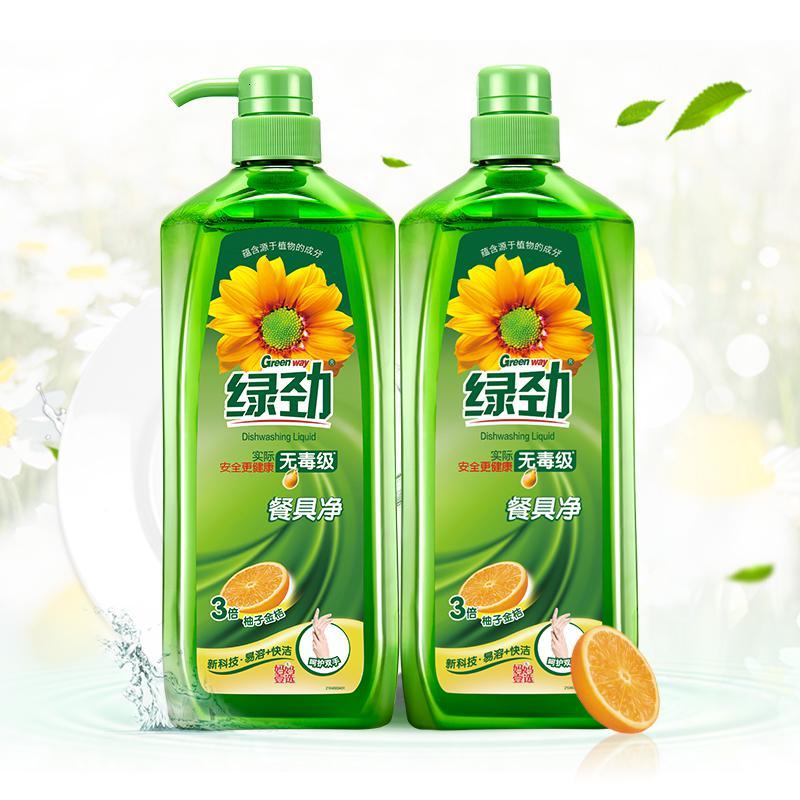 绿劲洗洁精家用实惠装餐具净大桶装厨房餐厅洗碗去油污装1.28kgx2 威露士出品