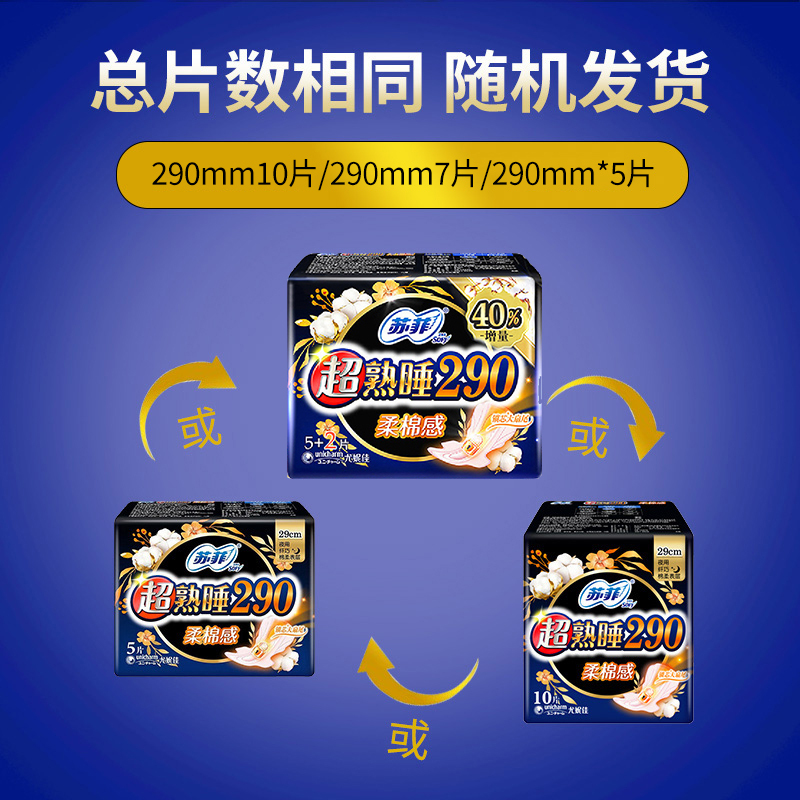 苏菲 卫生巾全经期组合 94片(230mm日用20片*2包+290mm夜用7片*2包+护垫40片*1包)高清大图