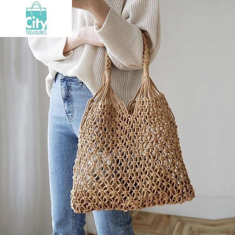 bangdou手工编织手提草包夏海边度假包法式沙滩包包女森系镂空草编