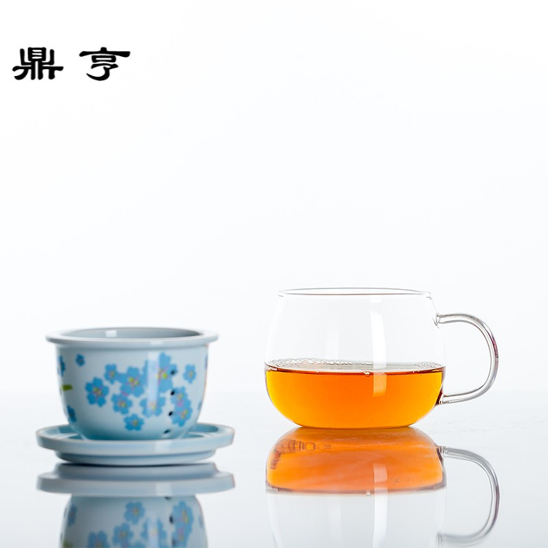 鼎亨高耐热泡茶杯樱花茶漏杯创意带过滤三件套套装简约田园防烫玻