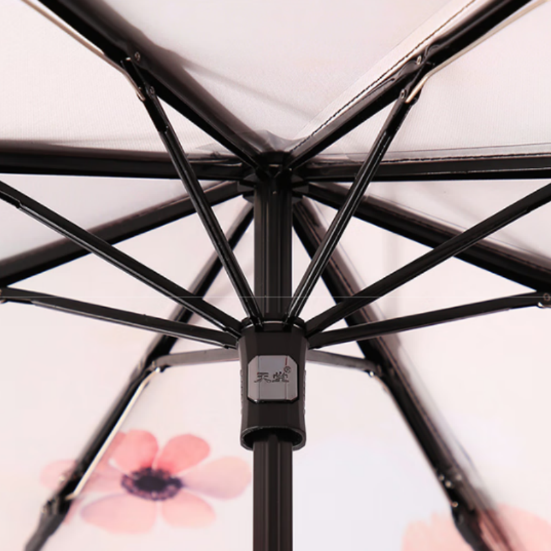 天堂防紫外线阳伞三折8K钢骨遮阳黑胶伞轻小便携折叠阳伞晴雨银莲伞下100CM高清大图