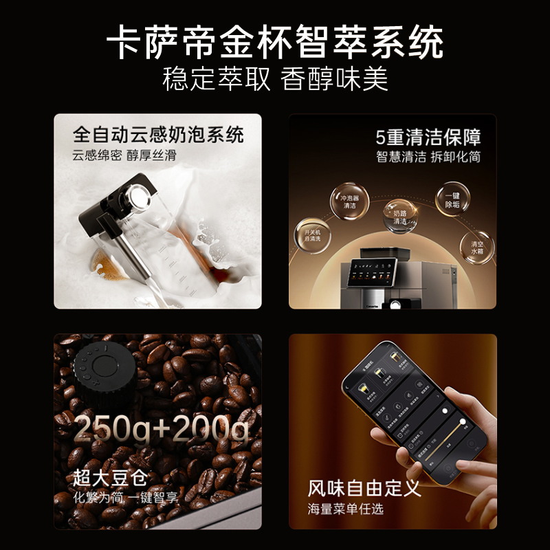 海尔(Haier)卡萨帝意式全自动咖啡机家用/办公19bar泵压研磨一体自动奶泡触控CSCF-EQ301E(G)U1高清大图
