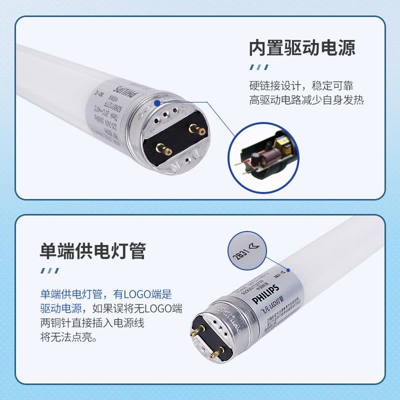 飞利浦(PHILIPS)飞凡系列T8 LED单端供电灯管单端输入灯管0.6米9W中性光(4000K)图片